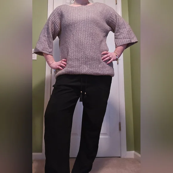 LOFT Lounge Gray Chunky Knit Sweater With Elbow sleeves And Boat neck Style Neck - Picture 4 of 9